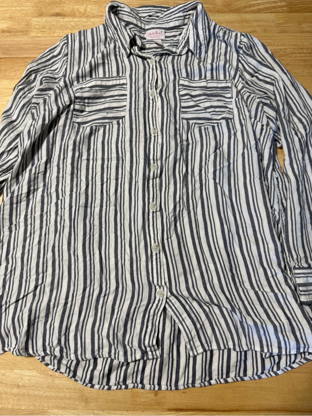 Women’s Isabel Maternity Blue White Striped Button Down Shirt Size Large